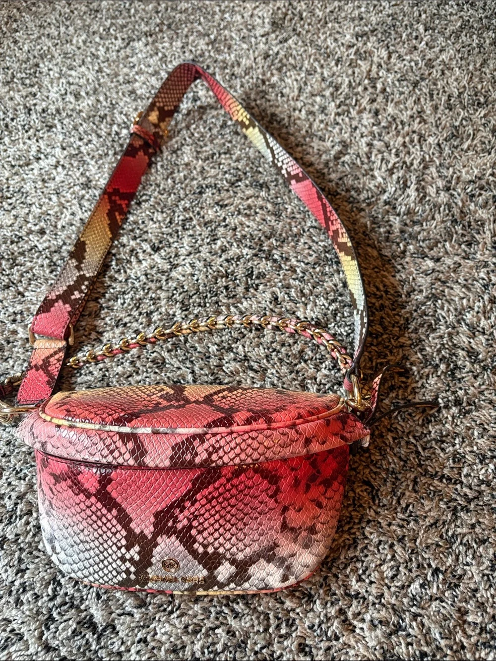 Michael Kors Pink Multicolor Snake-Print Mini Crossbody Bag